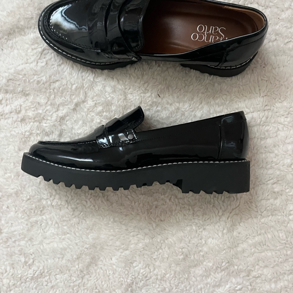 Franco Sarto Black Patent Loafers